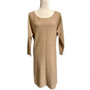 Reiss Gold Metallic Ribbed Knit Midi Dress L Cashmere Blend Holiday Party